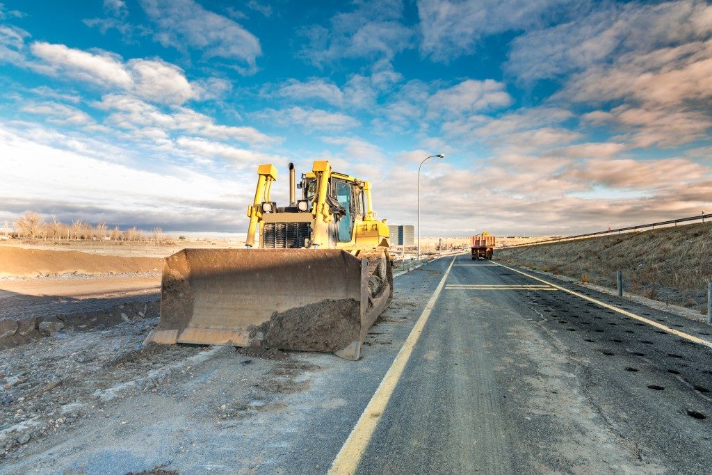 Bulldozer in a road construction