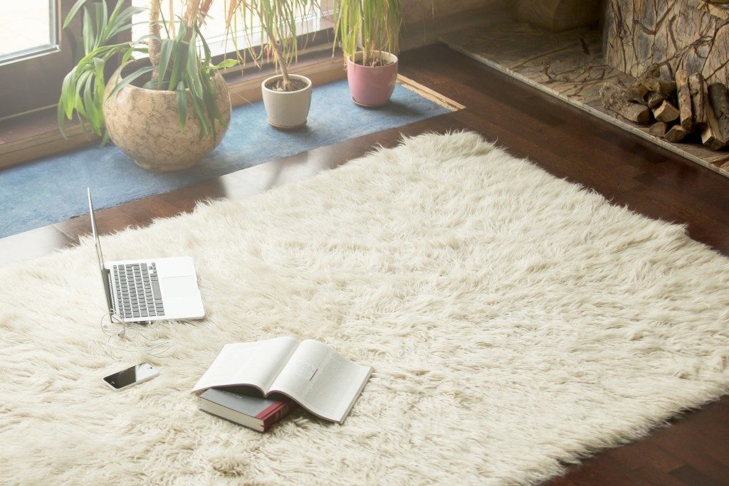 Carpet on the floor with books and laptop