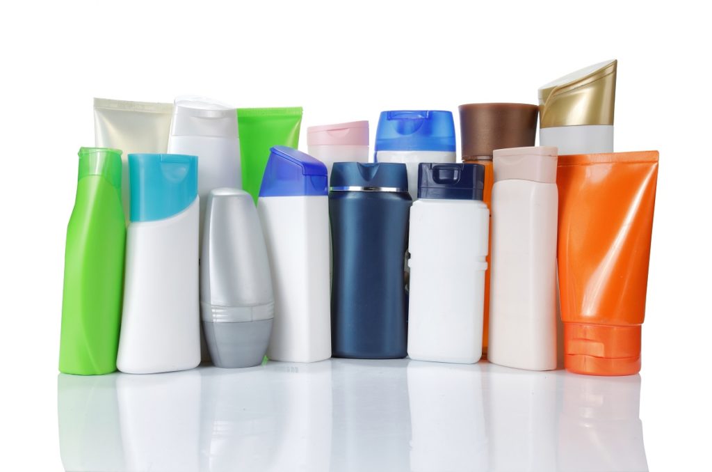 Plastic bottles and containers of products