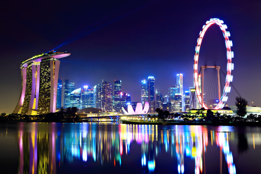 View of the skyline of Singapore at night